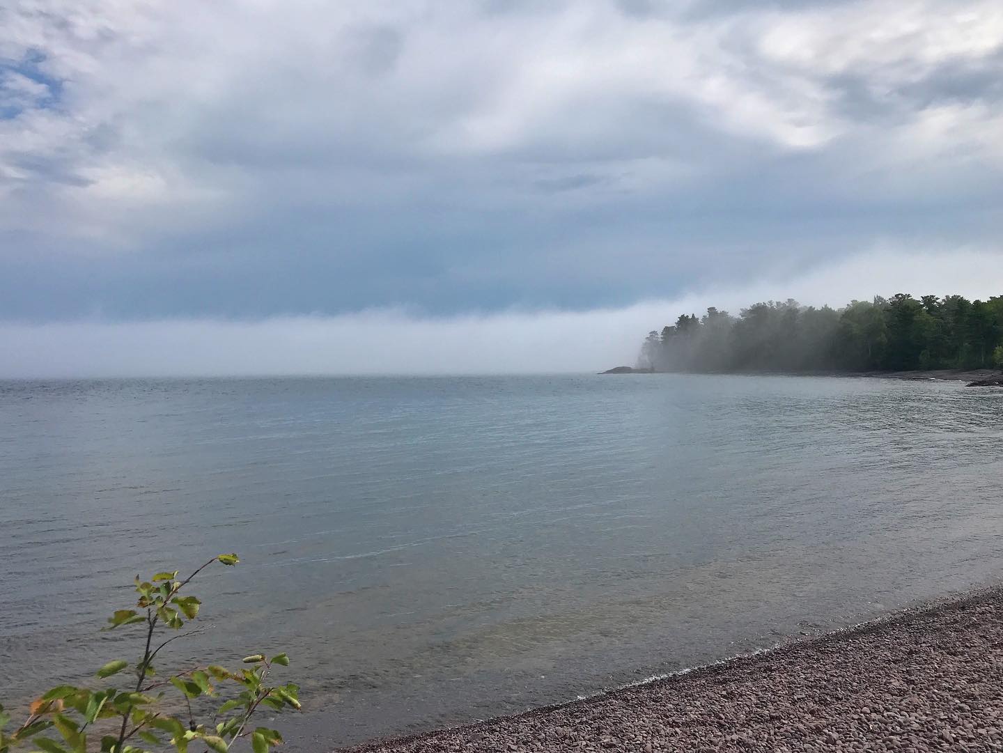 Finally got rain last night and this morning! Now there’s fog, which adds a nice dimension to the day. You can’t see it, but the CH lighthouse is behind that fog bank….#copperharbormi #nowyouseeitnowyoudont #lakesuperiorfog